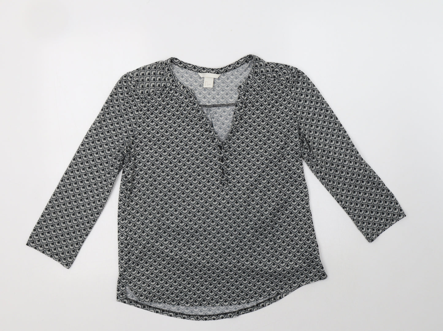 H&M Womens Green Geometric Polyester Basic Blouse Size S V-Neck