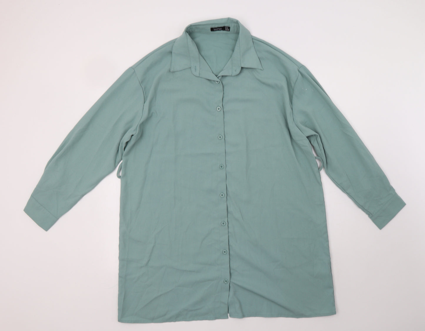 Boohoo Womens Green  Polyester Shirt Dress  Size 14  Collared Button