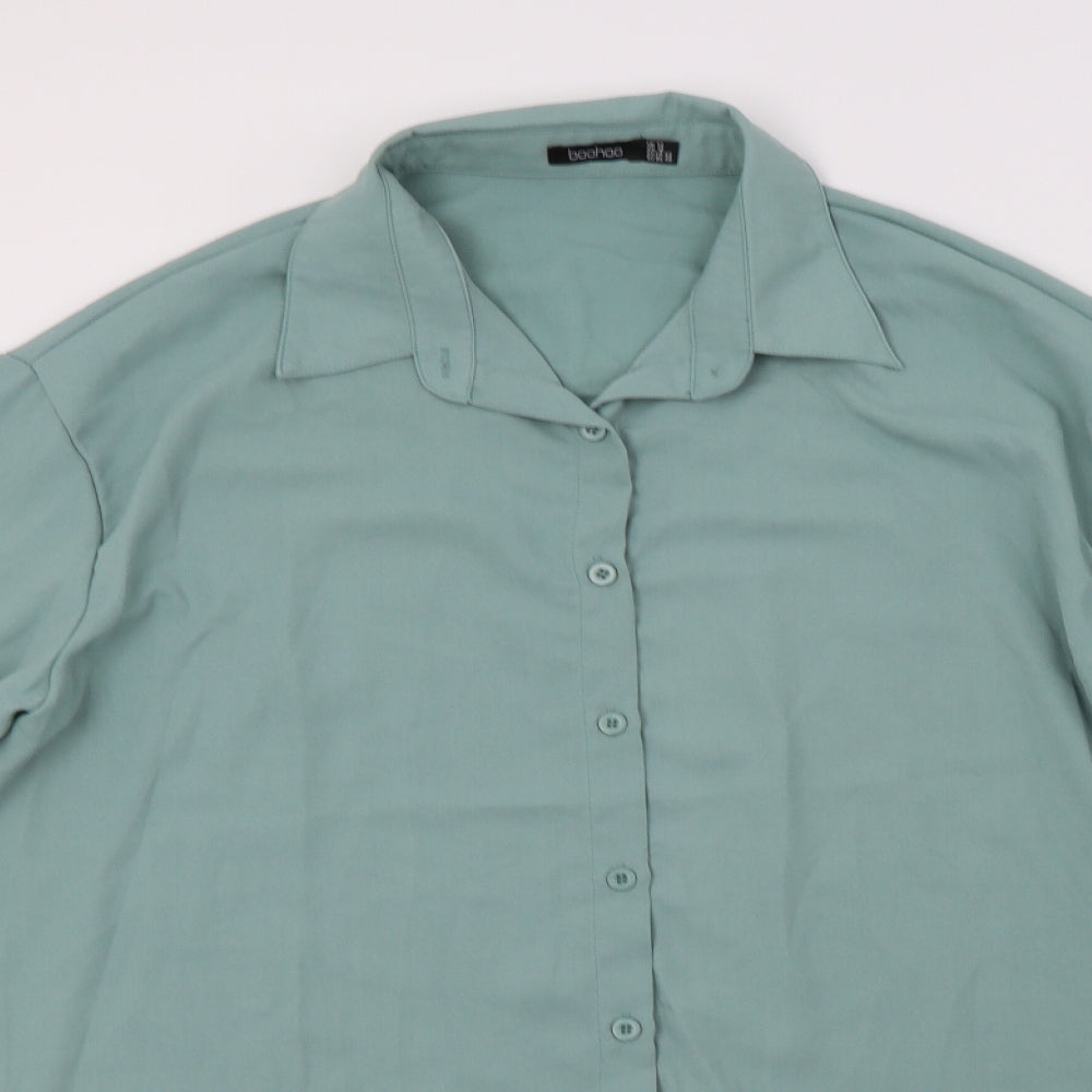 Boohoo Womens Green  Polyester Shirt Dress  Size 14  Collared Button