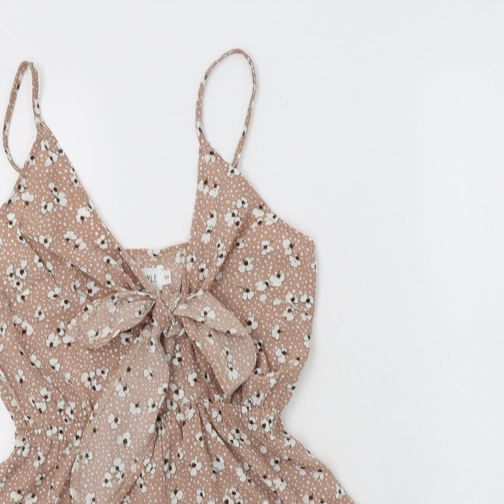 In the Style Womens Beige Floral Polyester Playsuit One-Piece Size 6