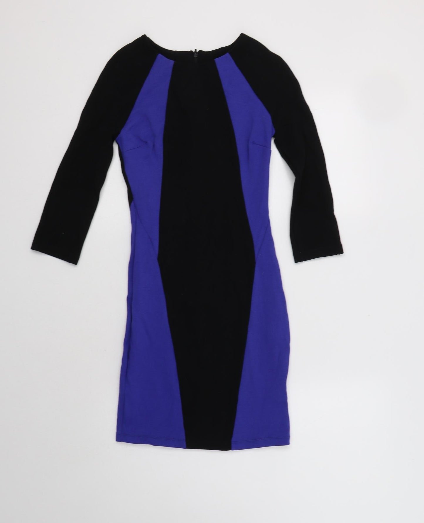 New Look Womens Black Colourblock Viscose Bodycon  Size 6  Round Neck Zip