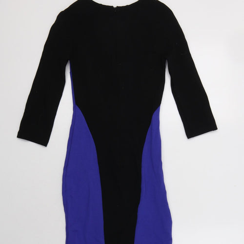 New Look Womens Black Colourblock Viscose Bodycon  Size 6  Round Neck Zip