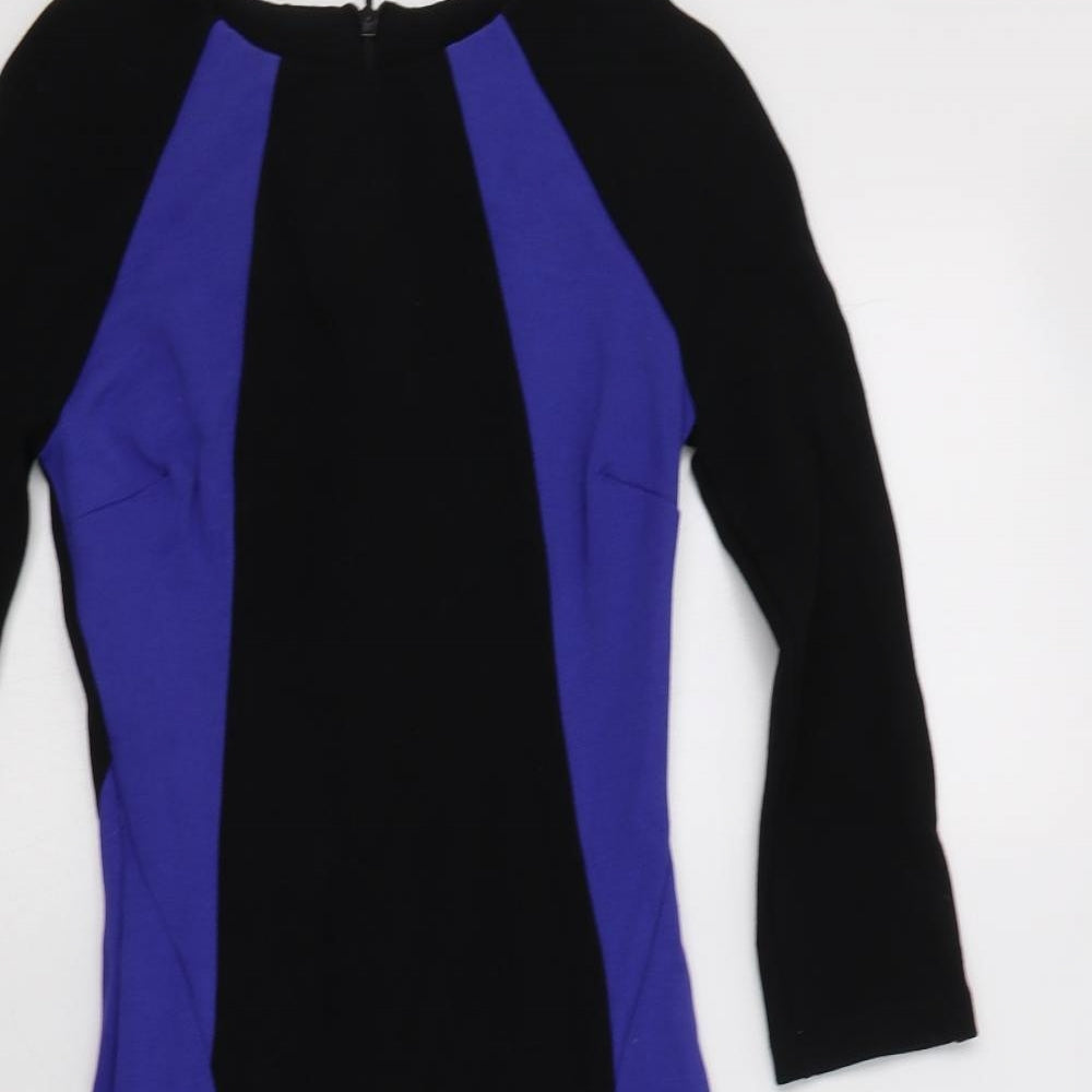 New Look Womens Black Colourblock Viscose Bodycon  Size 6  Round Neck Zip