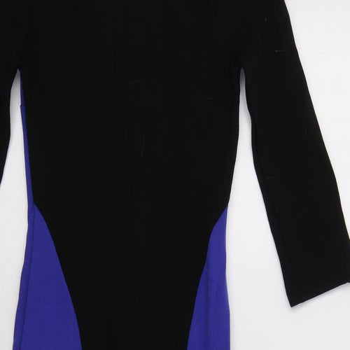 New Look Womens Black Colourblock Viscose Bodycon  Size 6  Round Neck Zip
