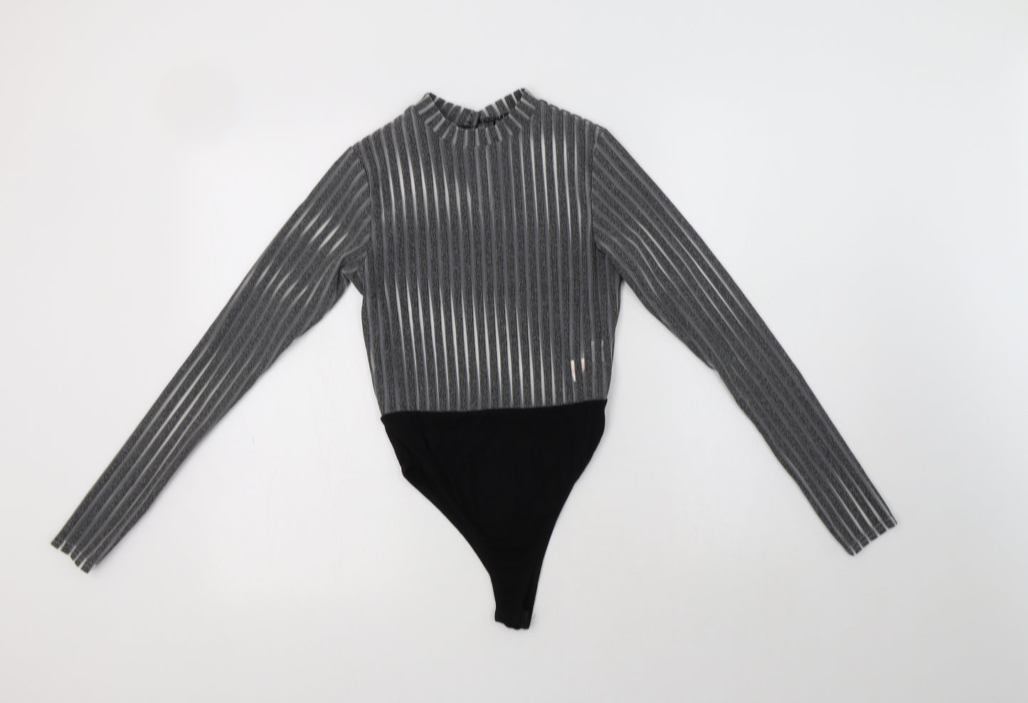 Boohoo Womens Grey Striped Polyester Bodysuit One-Piece Size 6  Button