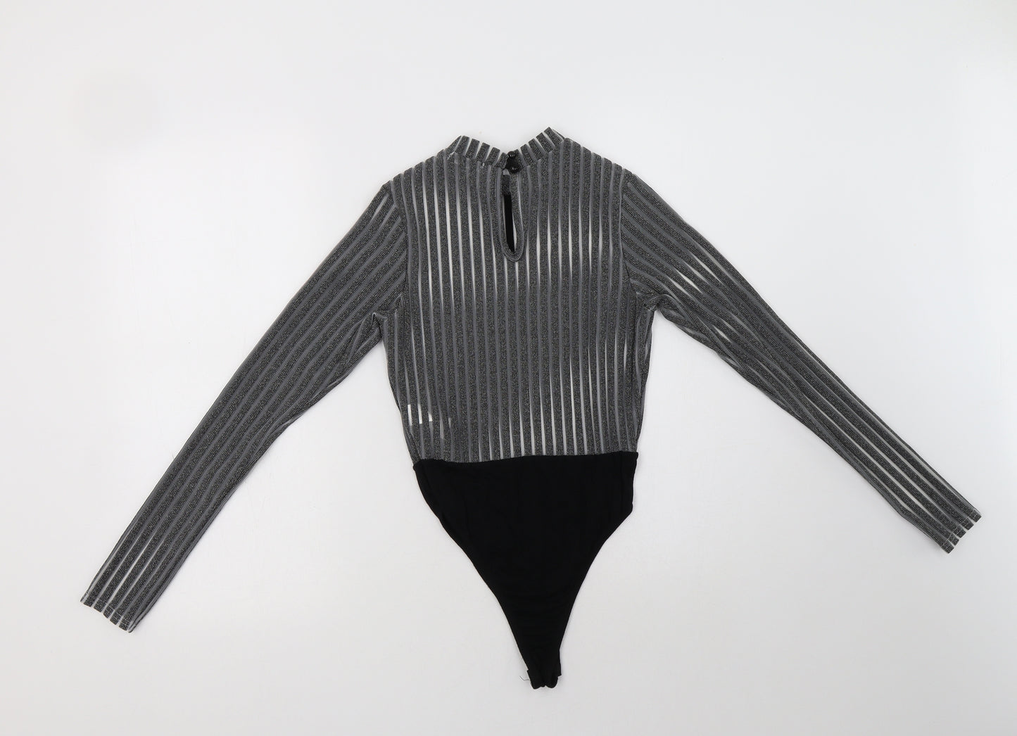 Boohoo Womens Grey Striped Polyester Bodysuit One-Piece Size 6  Button