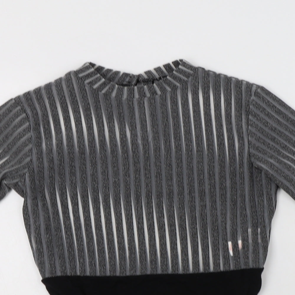 Boohoo Womens Grey Striped Polyester Bodysuit One-Piece Size 6  Button