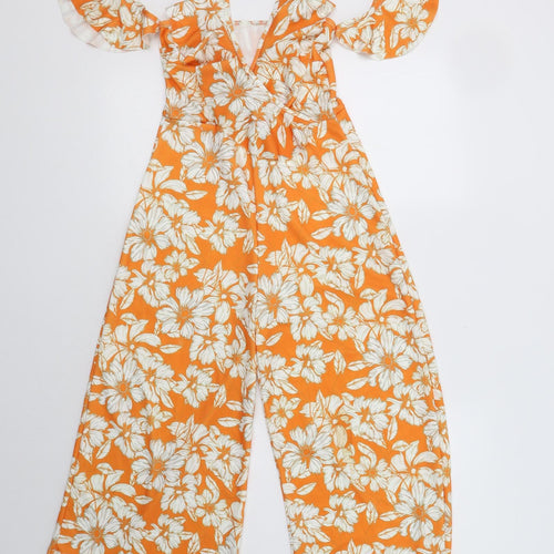 In the Style Womens Orange Floral Polyester Jumpsuit One-Piece Size 6 L21 in