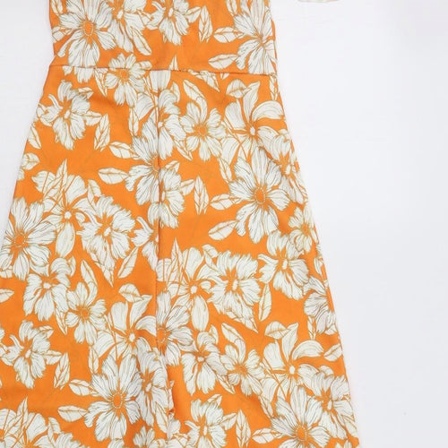 In the Style Womens Orange Floral Polyester Jumpsuit One-Piece Size 6 L21 in