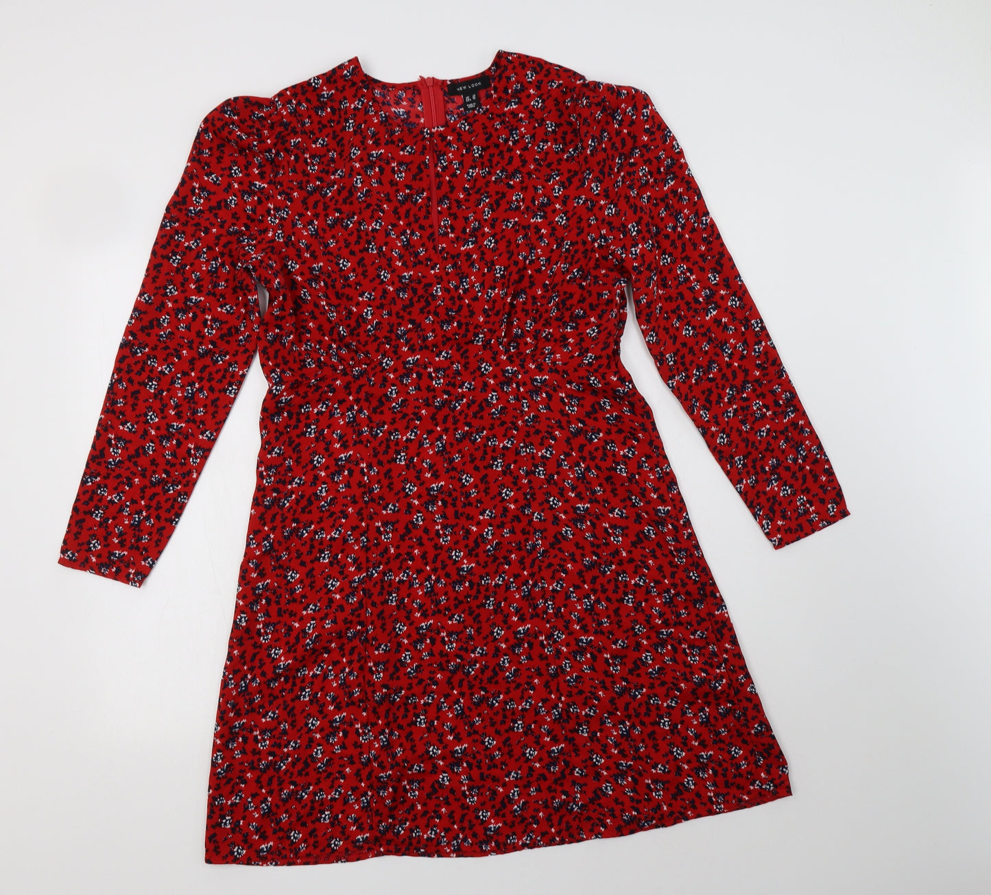 New Look Womens Red Floral Polyester A-Line  Size 14  Round Neck Zip