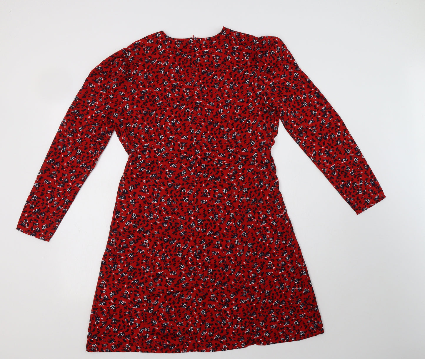 New Look Womens Red Floral Polyester A-Line  Size 14  Round Neck Zip
