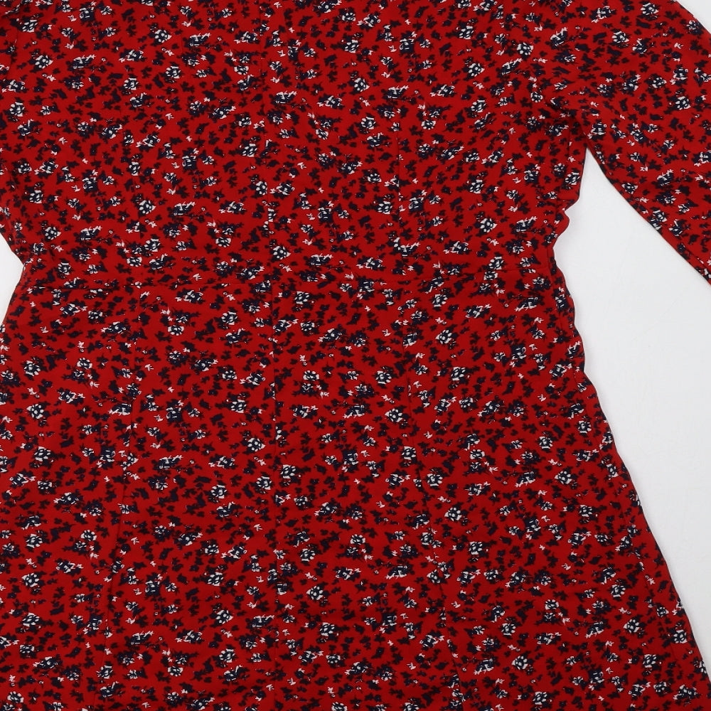 New Look Womens Red Floral Polyester A-Line  Size 14  Round Neck Zip