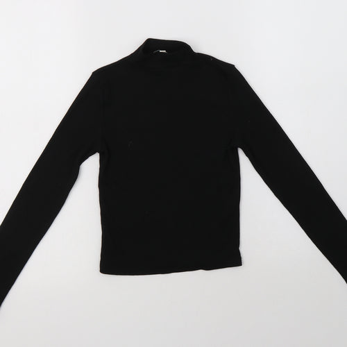 Miss E-Vie Girls Black  Polyester Basic Blouse Size 9-10 Years Mock Neck