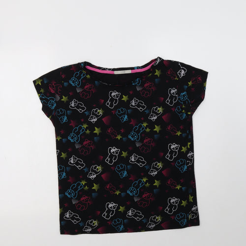 George Womens Black Geometric Polyester Basic Polo Size 12 Crew Neck - Teddy Bear Print
