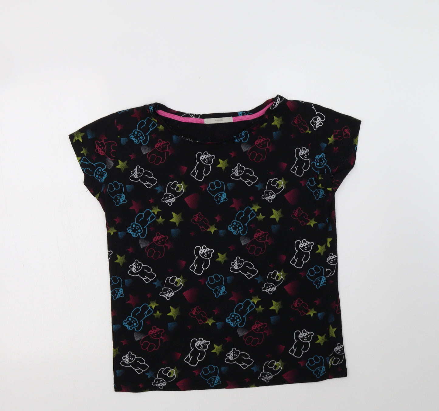 George Womens Black Geometric Polyester Basic Polo Size 12 Crew Neck - Teddy Bear Print