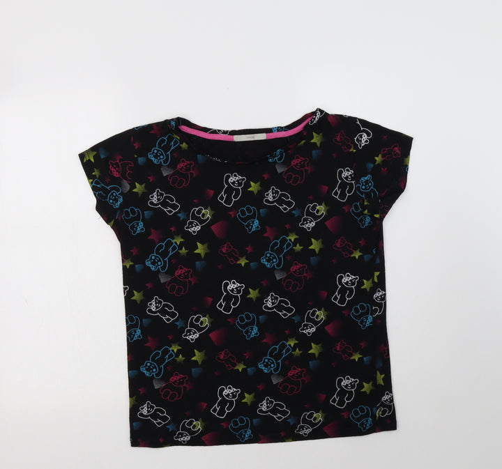 George Womens Black Geometric Polyester Basic Polo Size 12 Crew Neck - Teddy Bear Print