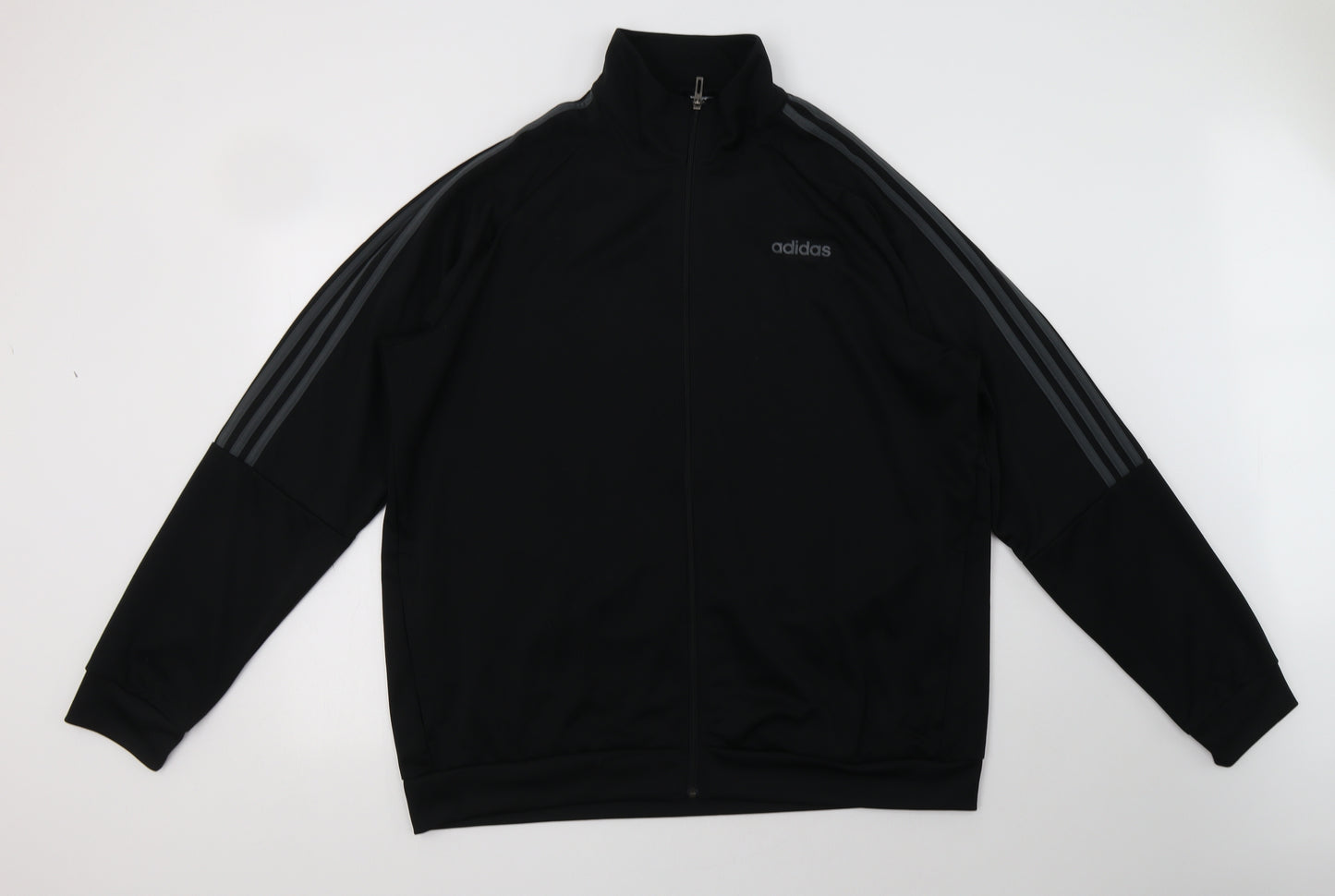 adidas Mens Black Striped Polyester Full Zip Sweatshirt Size 2XL