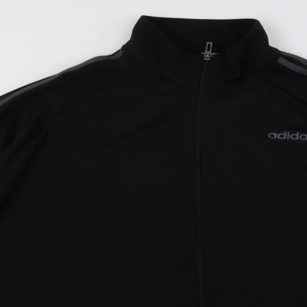 adidas Mens Black Striped Polyester Full Zip Sweatshirt Size 2XL