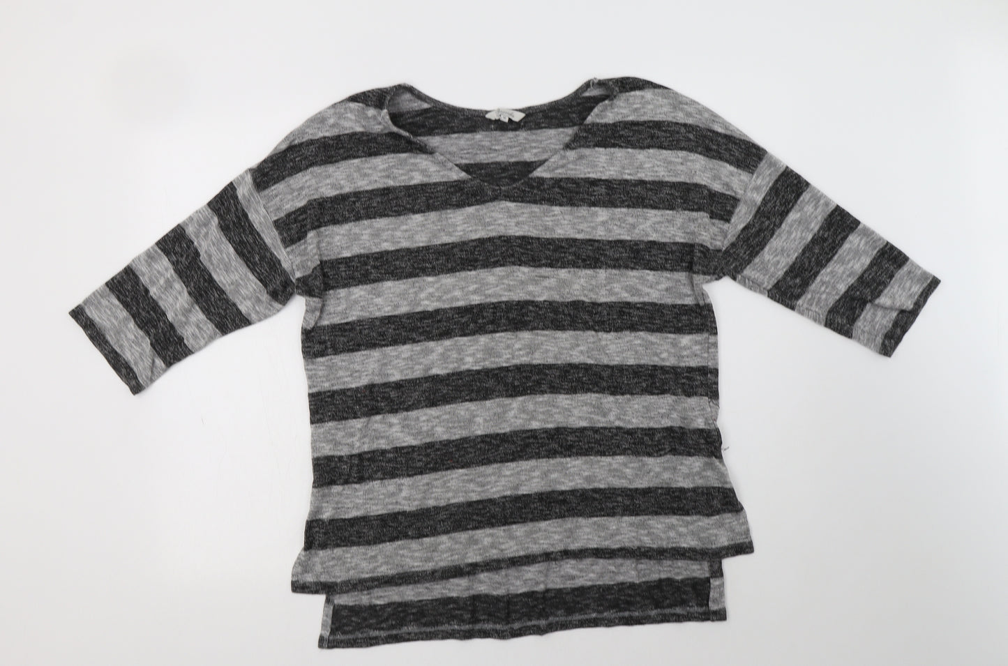 Peacocs Womens Grey V-Neck Striped Viscose Pullover Jumper Size 16