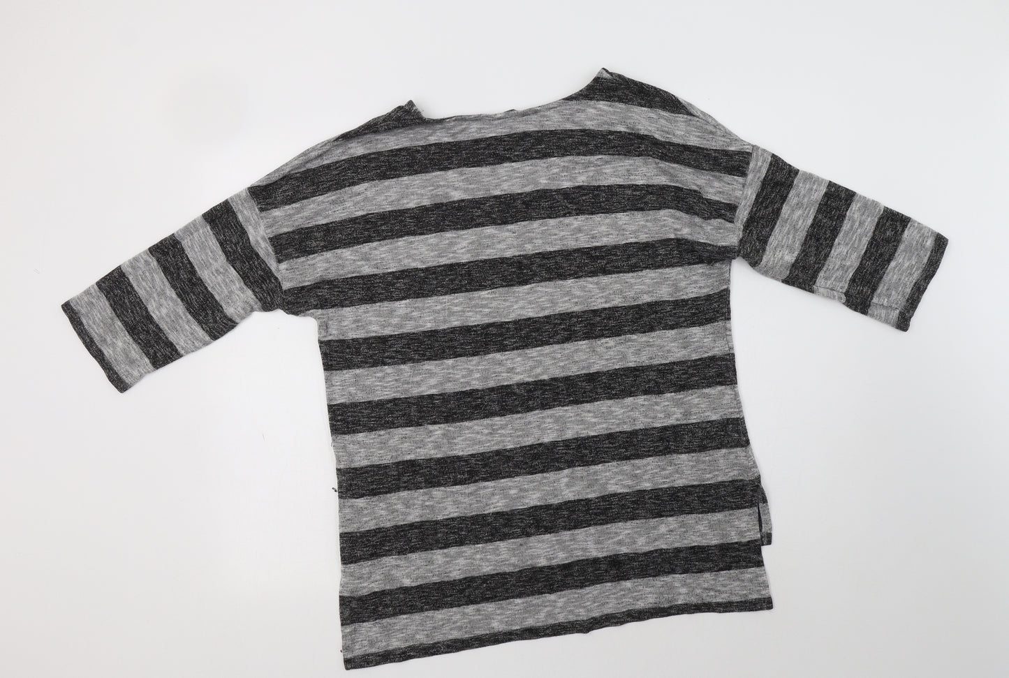 Peacocs Womens Grey V-Neck Striped Viscose Pullover Jumper Size 16