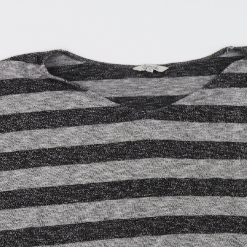Peacocs Womens Grey V-Neck Striped Viscose Pullover Jumper Size 16