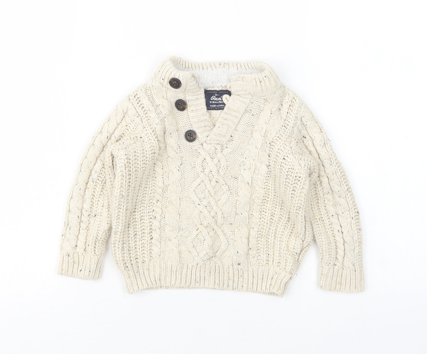 Rebel  Boys Beige  Acrylic Pullover Jumper Size 12-18 Months
