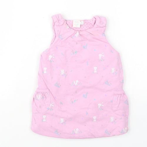 Mini Club Girls Pink Floral Cotton Jumper Dress  Size 3-6 Months  Round Neck