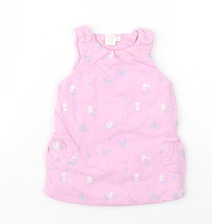 Mini Club Girls Pink Floral Cotton Jumper Dress  Size 3-6 Months  Round Neck