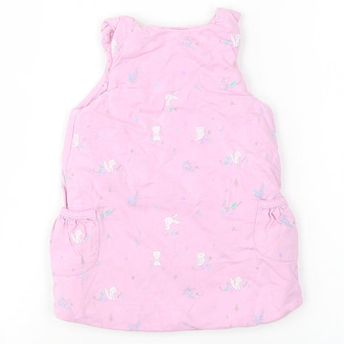 Mini Club Girls Pink Floral Cotton Jumper Dress  Size 3-6 Months  Round Neck