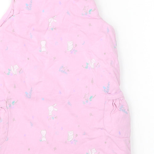 Mini Club Girls Pink Floral Cotton Jumper Dress  Size 3-6 Months  Round Neck