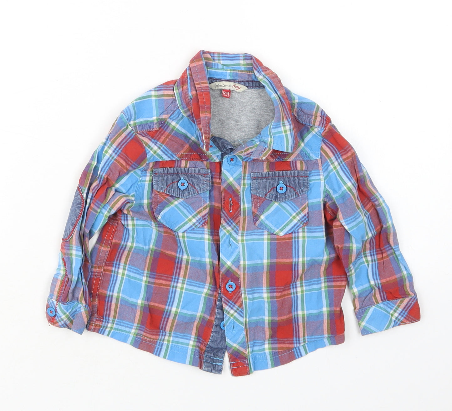John Lewis Boys Multicoloured Plaid Cotton Basic Button-Up Size 12-18 Months Collared