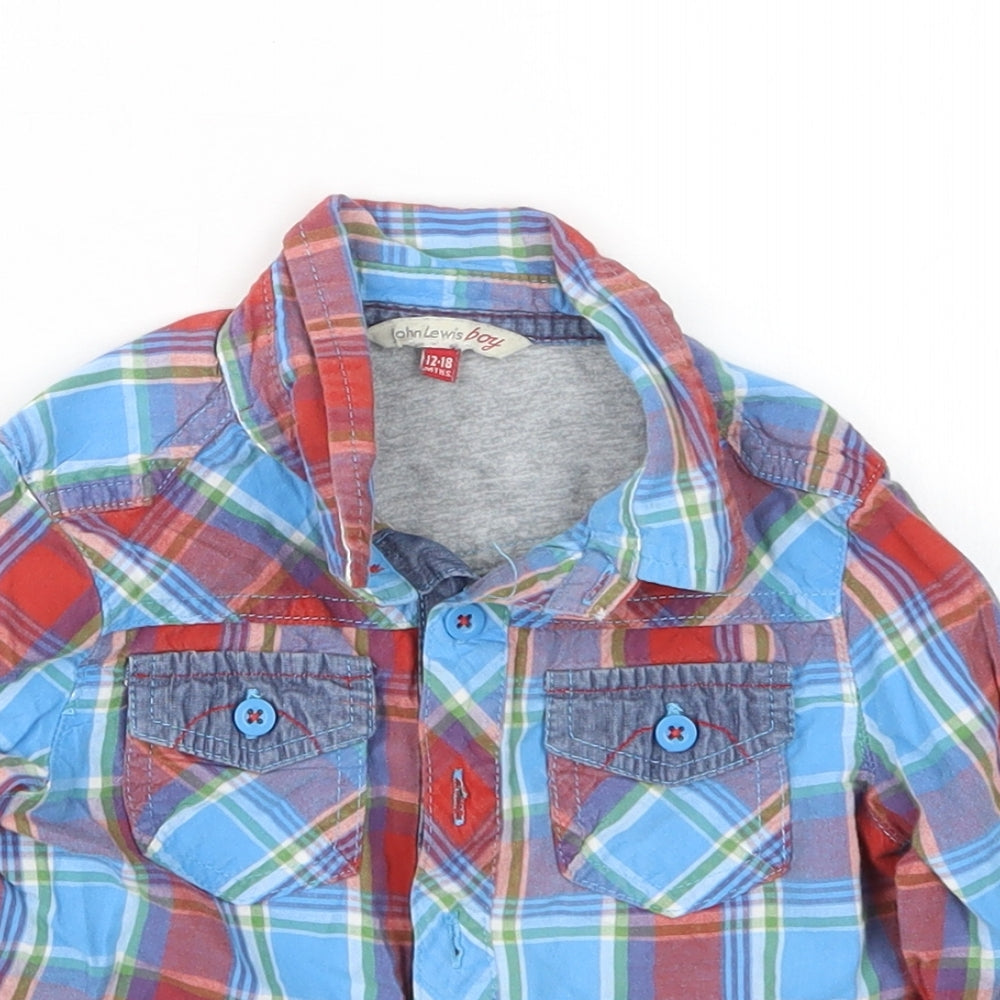John Lewis Boys Multicoloured Plaid Cotton Basic Button-Up Size 12-18 Months Collared