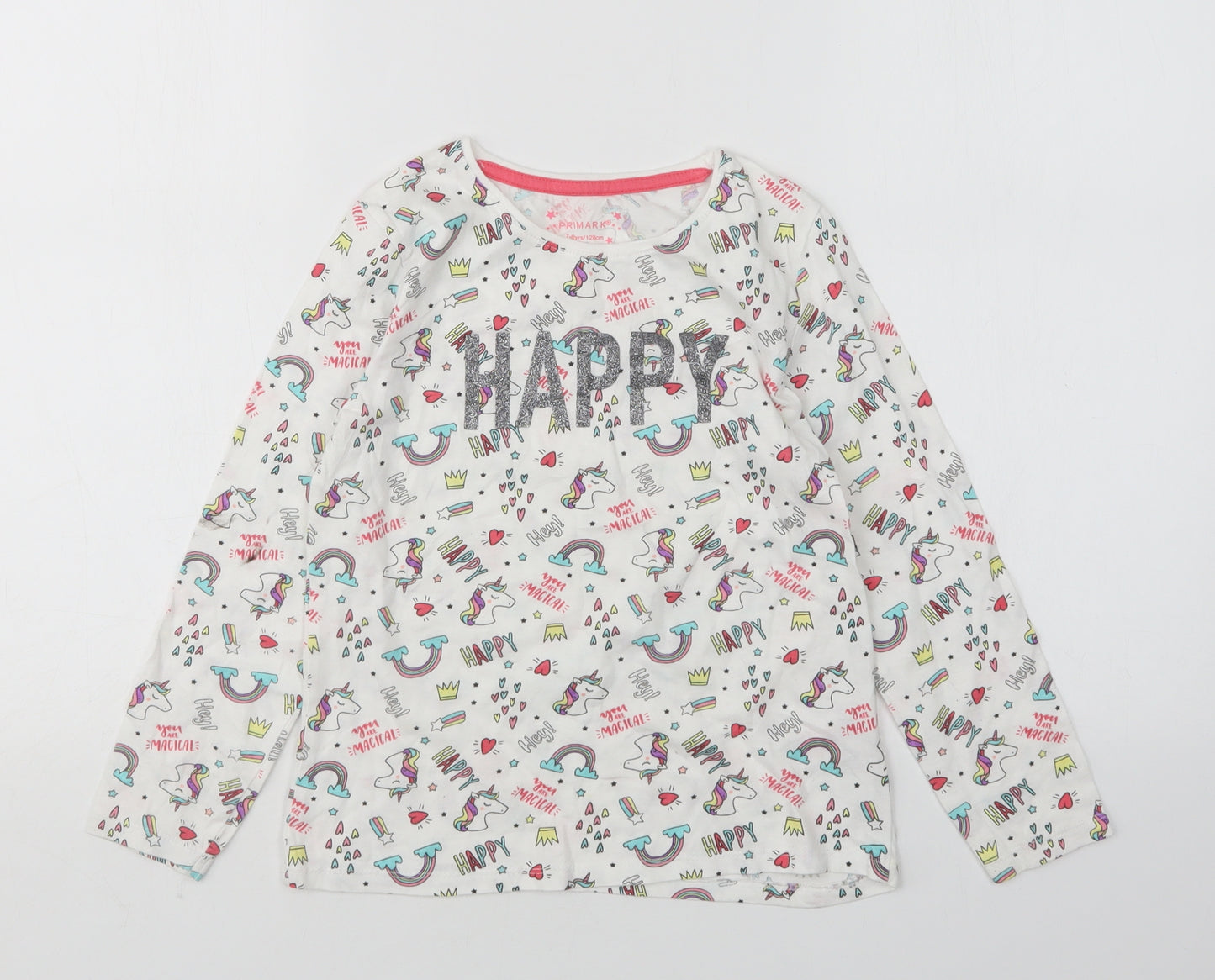 Primark Girls Multicoloured  Cotton Top Pyjama Top Size 7-8 Years   - Unicorn