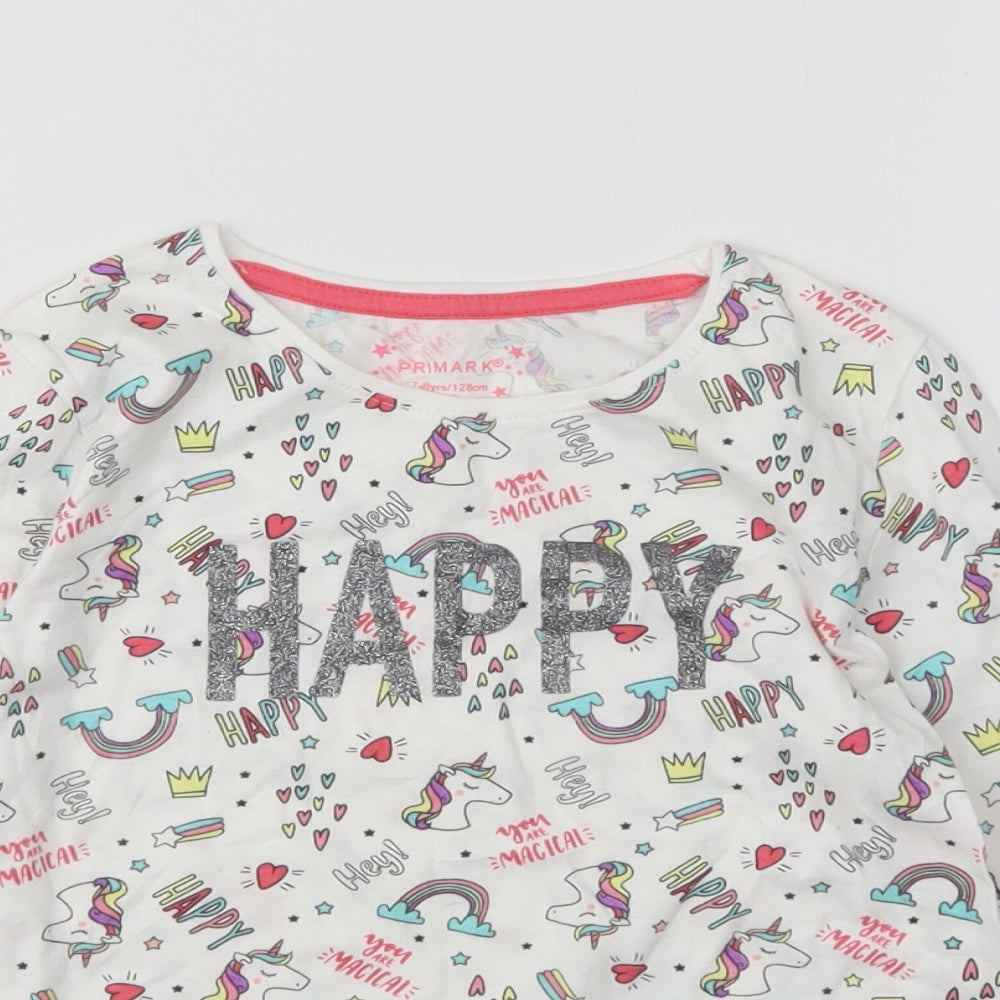 Primark Girls Multicoloured  Cotton Top Pyjama Top Size 7-8 Years   - Unicorn