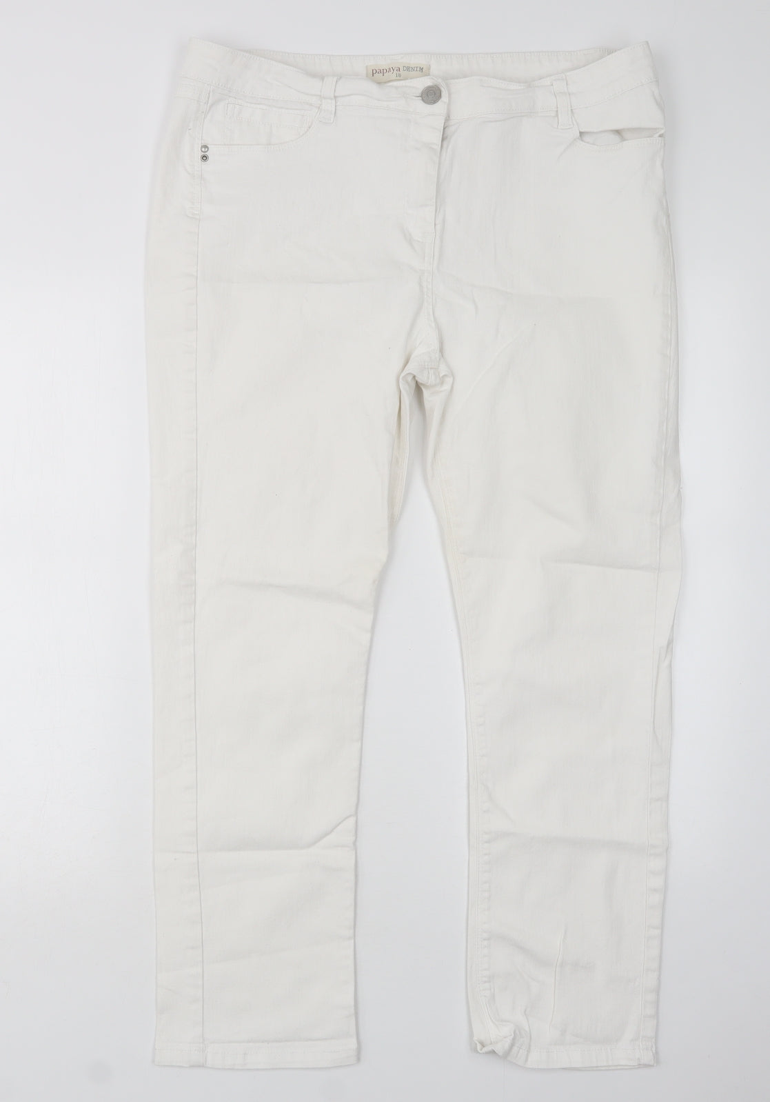Papaya Womens White  Cotton Straight Jeans Size 18 L27 in Regular