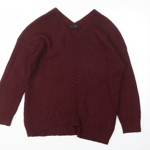 New Look Womens Purple V-Neck   Pullover Jumper Size M