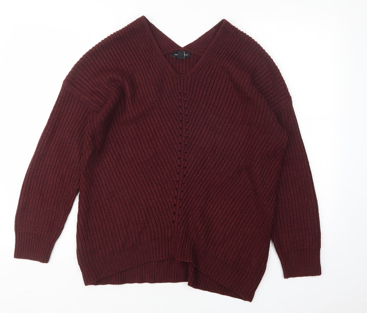 New Look Womens Purple V-Neck Pullover Jumper Size M