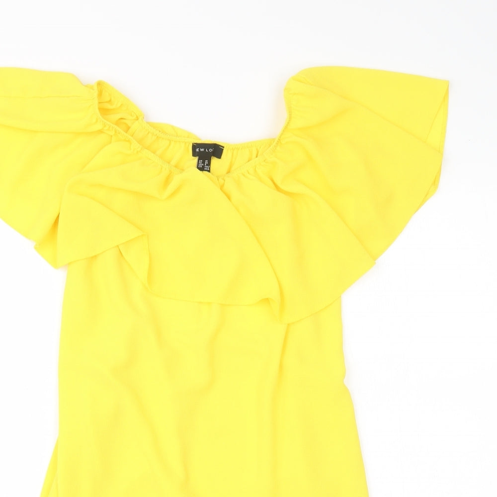 New Look Womens Yellow  Polyester A-Line  Size 10  Boat Neck