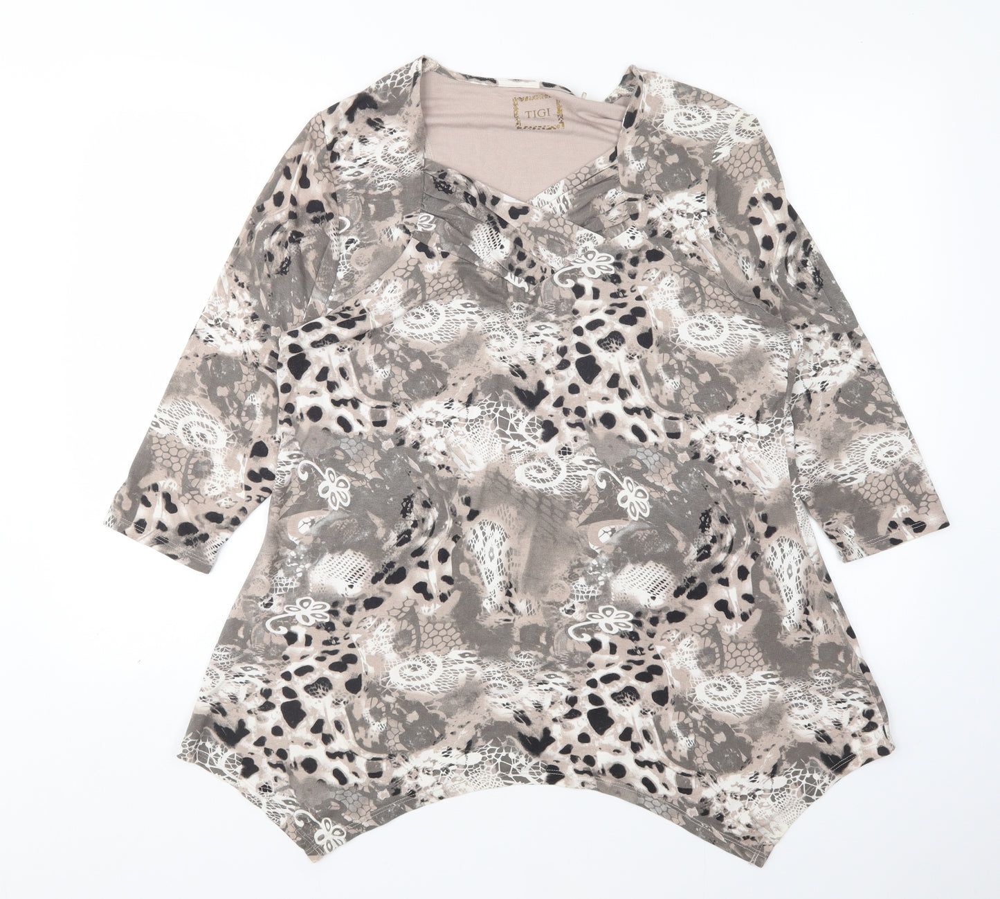 TIGI Womens Multicoloured Animal Print Viscose Basic T-Shirt Size 14 V-Neck