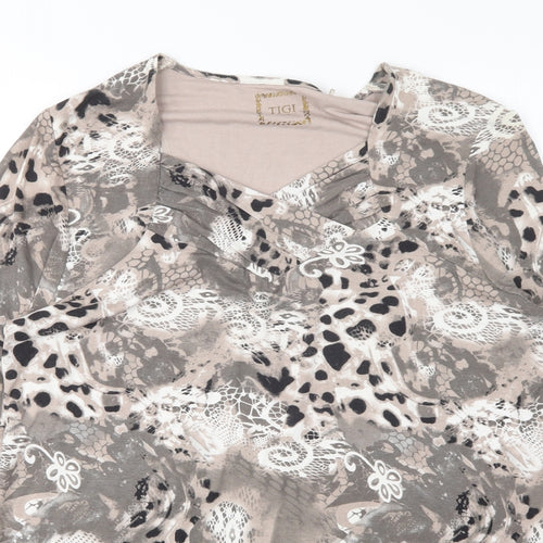 TIGI Womens Multicoloured Animal Print Viscose Basic T-Shirt Size 14 V-Neck