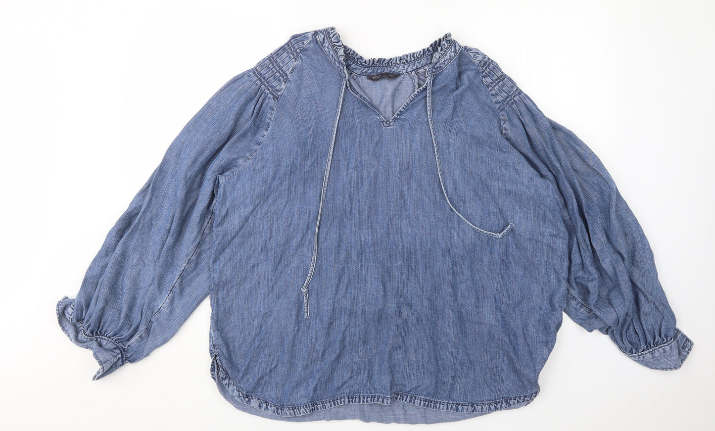 M&S Womens Blue  Lyocell Basic Blouse Size 20 V-Neck