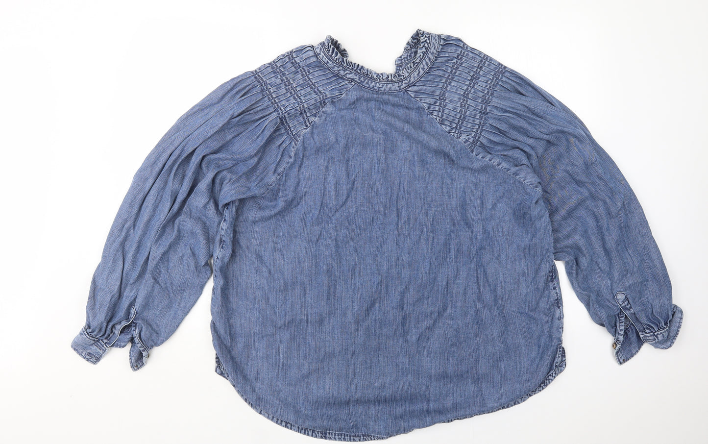 M&S Womens Blue  Lyocell Basic Blouse Size 20 V-Neck