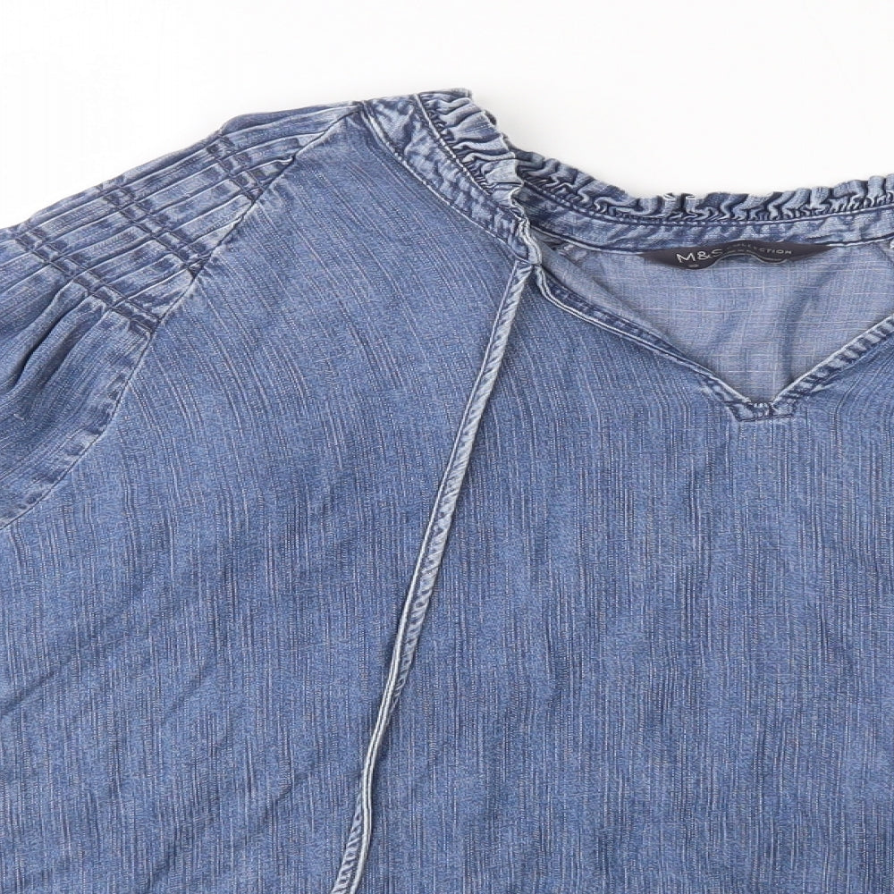M&S Womens Blue  Lyocell Basic Blouse Size 20 V-Neck