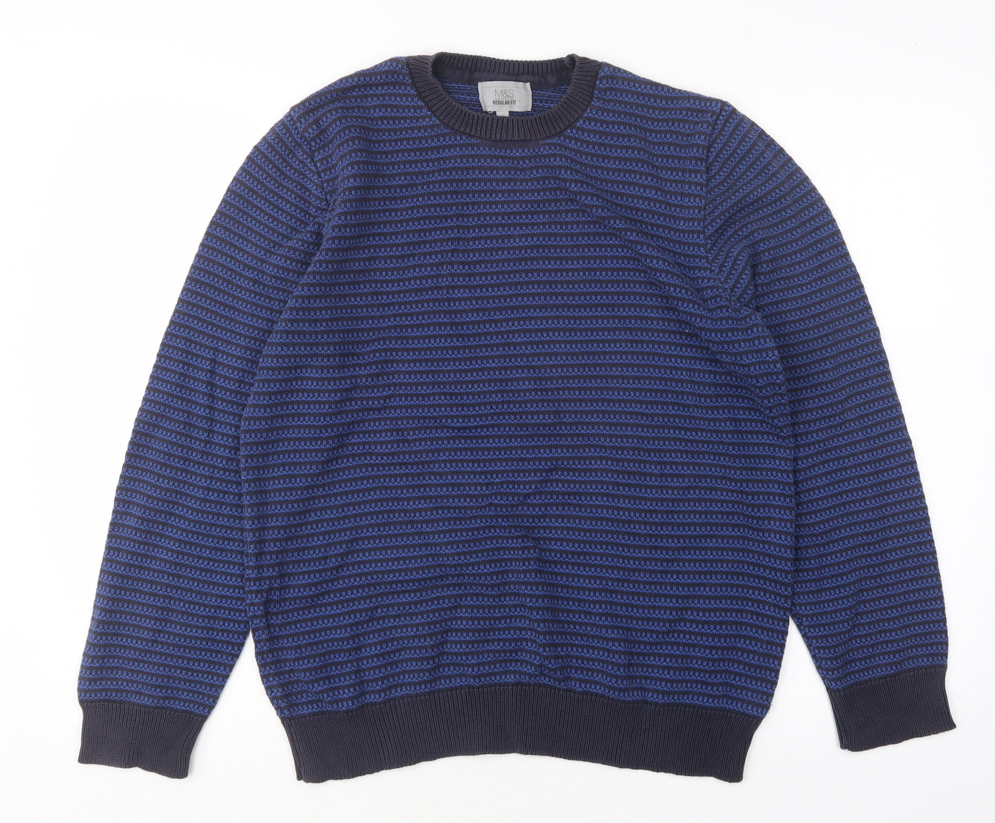 M&S Mens Multicoloured Round Neck Striped Cotton Pullover Jumper Size M