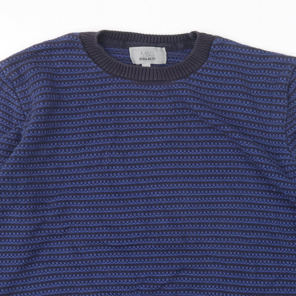 M&S Mens Multicoloured Round Neck Striped Cotton Pullover Jumper Size M