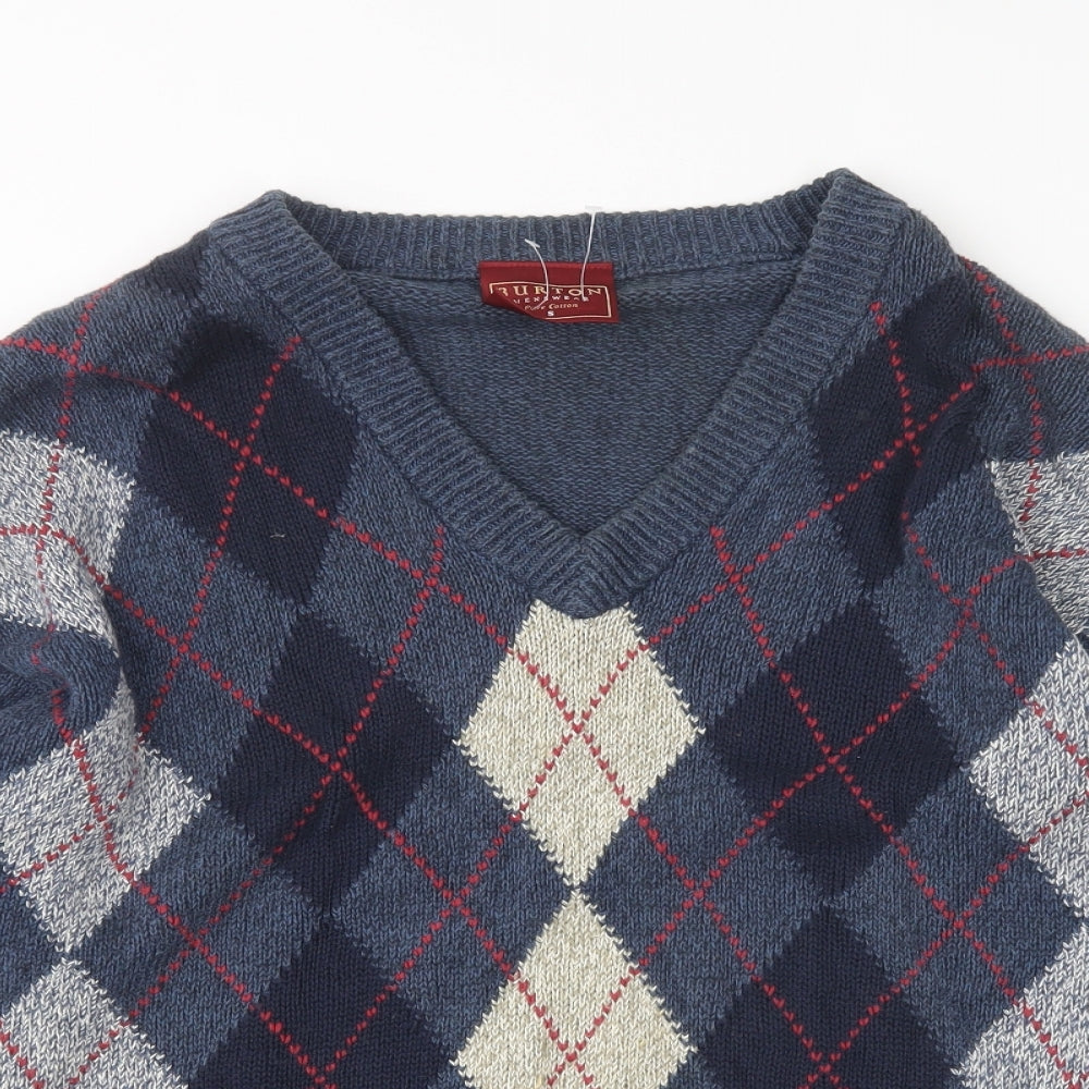 Burton Mens Multicoloured V-Neck Argyle/Diamond Cotton Pullover Jumper Size S