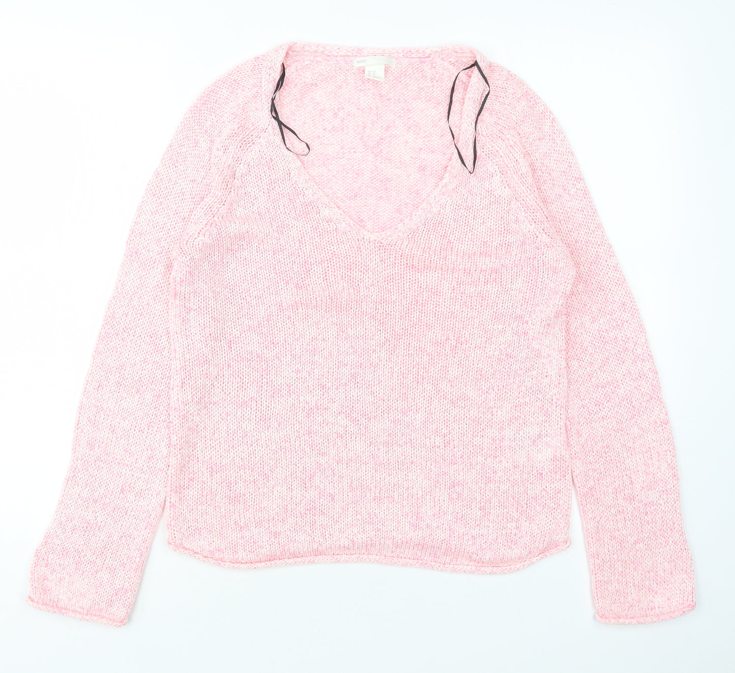 H&M Womens Pink V-Neck  Acrylic Pullover Jumper Size XS