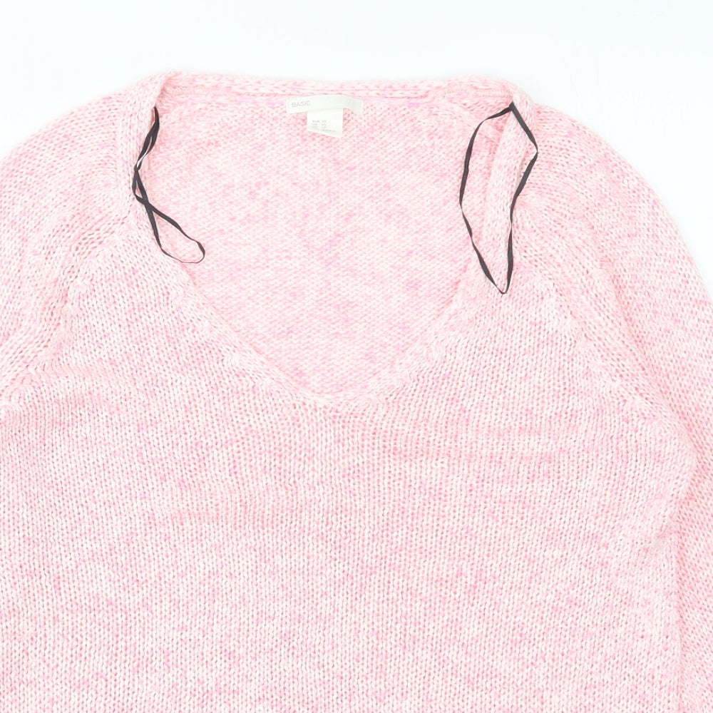 H&M Womens Pink V-Neck  Acrylic Pullover Jumper Size XS