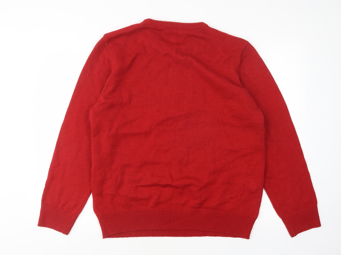 Easy Mens Red Round Neck  Acrylic Pullover Jumper Size L   - Christmas