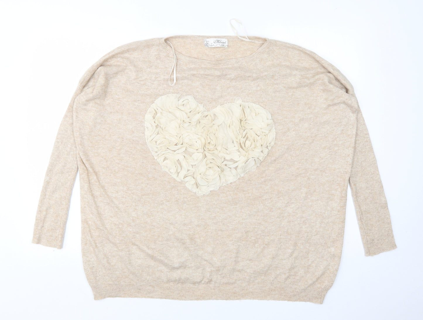 Preworn Womens Beige Round Neck  Polyester Pullover Jumper Size S